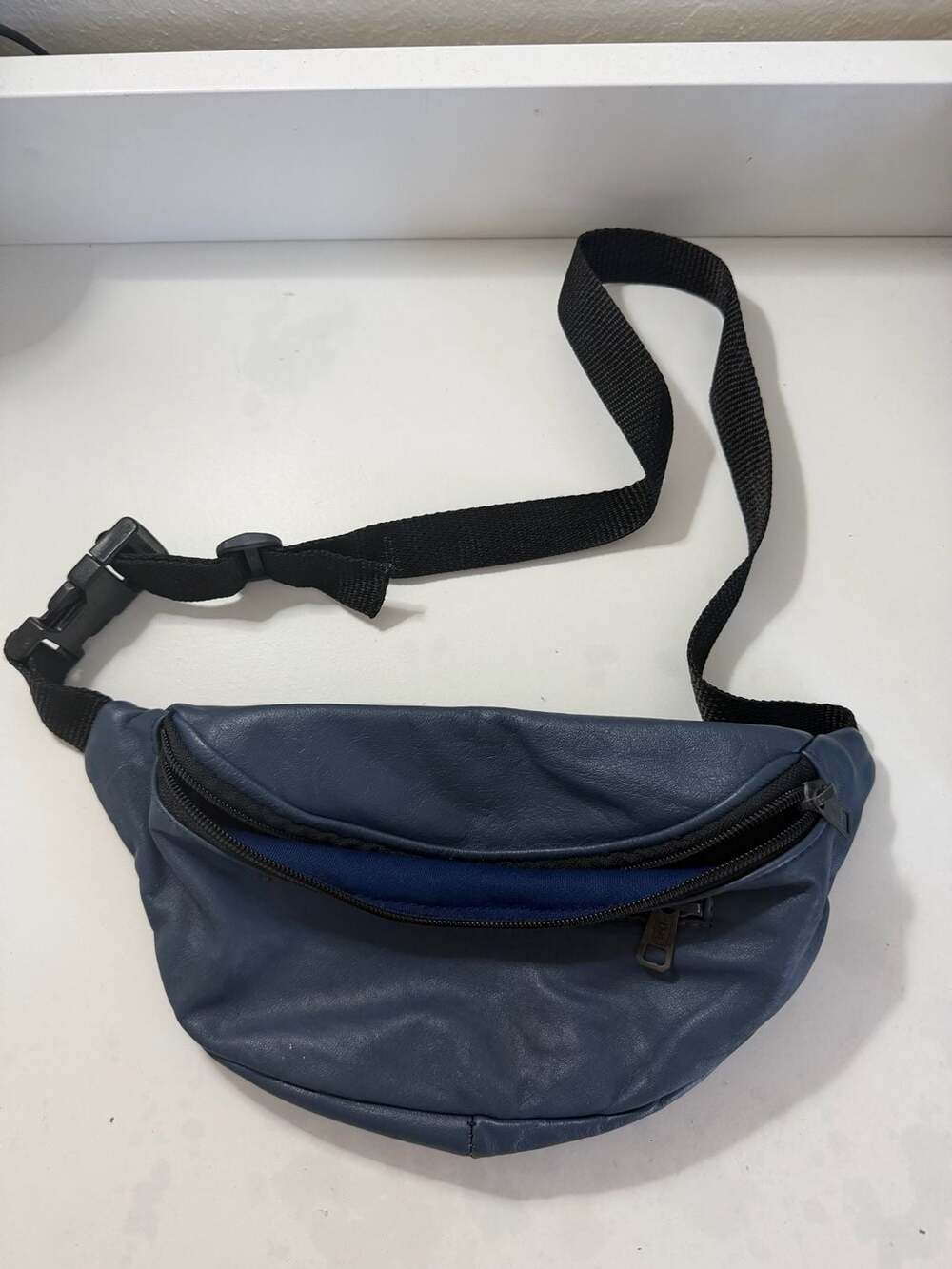 Vintage Navy Blue Genuine Leather Waist Pack Fanny Bag